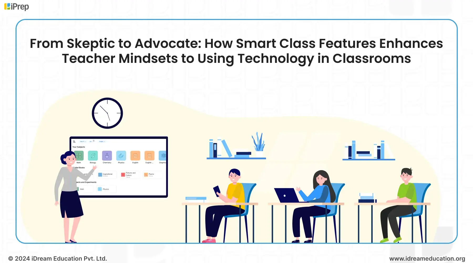 An illustration highlighting the use of smart class features by teachers in schools